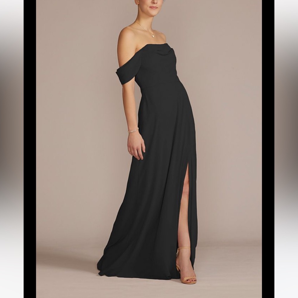 Tall Chiffon Cowl Off-Shoulder Bridesmaid Dress